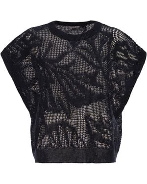 Brunello Cucinelli Openwork Knit Top With Sequins - Black
