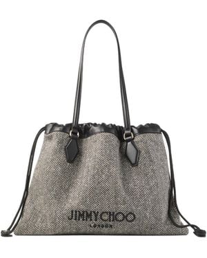 Jimmy Choo Blended-Fabric Herringbone Drawstring Shoulder Bag - Black
