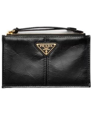 Prada Zip-Around Card Holder Wallet - Black