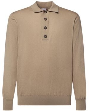 Eleventy Long-Sleeve Knitted Polo Shirt - Natural