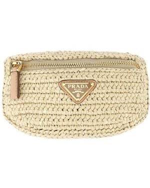 Prada Logo Plaque Zipped Pouch - Natural