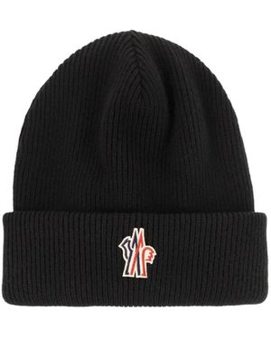 Moncler Grenoble Logo Embroidered Knitted Beanie - Black