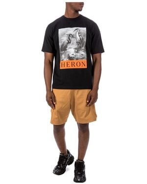Heron Preston Logo-Patch Striped-Trim Deck Shorts - Black