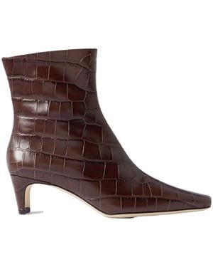STAUD Croc-Effect Leather Ankle Boots - Brown