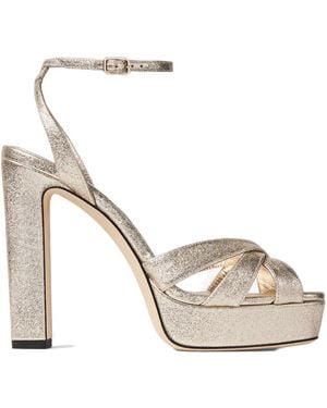 Jimmy Choo Platinum Brilliance Fabric Platform Sandals - Metallic