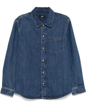 A.P.C. Logo Embroidered Shirt Jacket - Blue
