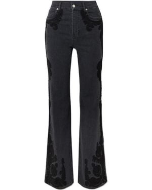 Veronica Beard Crosbie High-Rise Embroidered Wide-Leg Jeans - Black