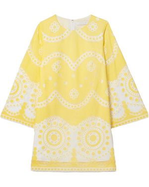 Borgo De Nor Cotton-Blend Poplin And Guipure Lace Mini Dress - Yellow