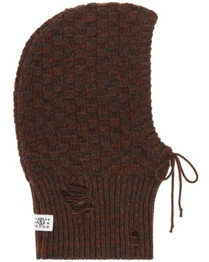MM6 by Maison Margiela Logo Patch Distressed Balaclava - Brown