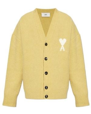 Ami Paris Ami De Coeur Knitted Cardigan - Yellow