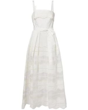 Elie Saab Belted Organza-Trimmed Cotton Maxi Dress - White