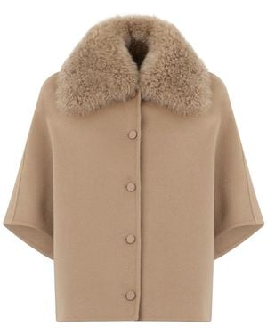 Yves Salomon Short Shearling Collar Cape - Natural