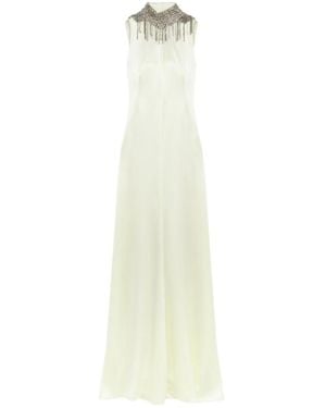 McQueen Satin Crystal-Embellished Maxi Dress - White
