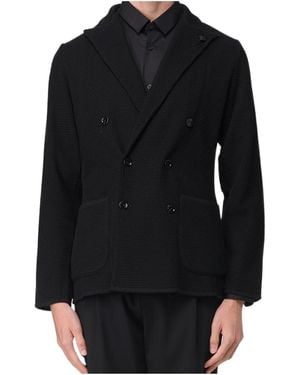 Lardini Double-Breasted Logo Detailed Jacket - Black