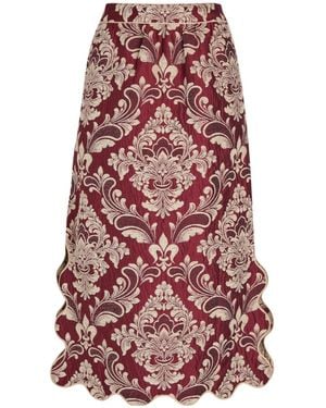 FARM Rio Jacquard Woven Midi Skirt - Red