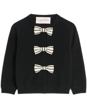 Valentino Bow Detailed Crewneck Cardigan - Black