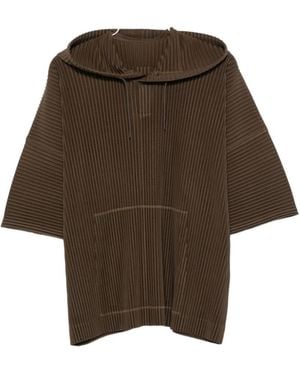 Homme Plissé Issey Miyake Plissé-Effect Drawstring Hoodie - Brown