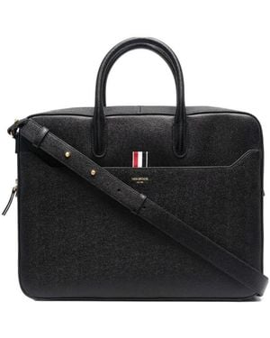 Thom Browne Logo-Print Top Handle Laptop Bag - Black
