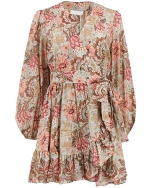 Zimmermann Zim Daylight Mini Wrap Frill Dress Stamp Floral Cream - Multicolor
