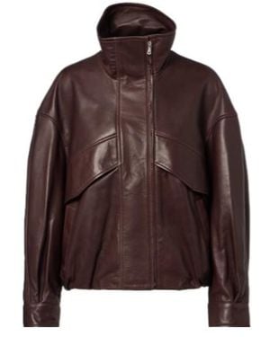 Nour Hammour Roland Leather Bomber Jacket - Brown