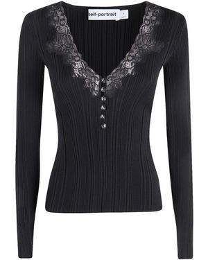 Self-Portrait Lace Trim Knit Top - Black
