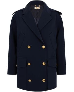 Elisabetta Franchi エリザベッタフランキ ダブルブレスト パッチポケットコート - Blue