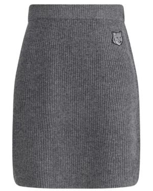 Maison Kitsuné Maison Kitsuné Bold Fox Head Patch Midi Skirt - Grey