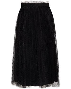 RED Valentino Pleated Tulle Midi Skirt - Black