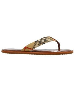 Burberry Check-Pattern Thong Strap Sandals - Brown