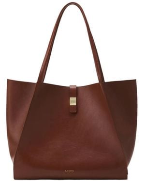 Lanvin Leather Clasp-Closure Tote Bag - Brown