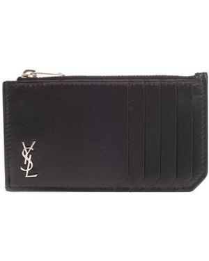 Saint Laurent Tiny Monogram Fragments Zip Card Case - Black