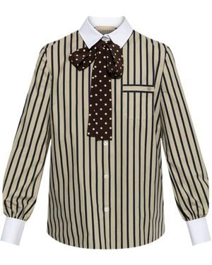 Valentino Pussy-Bow Striped Shirt - White