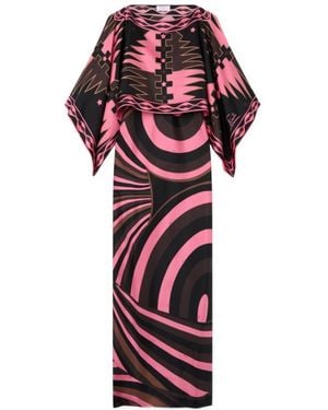 PUCCI Iride Print Silk Dress With Cape - Red