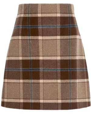 Weekend by Maxmara Short Checked Wool Skirt - Brown