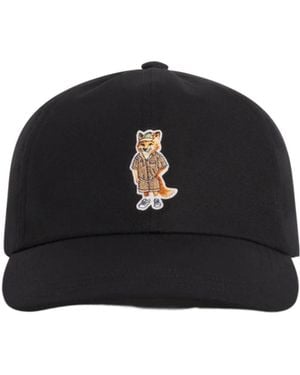 Maison Kitsuné Maison Kitsuné Dressed Fox Logo Embroidered Cap - Black