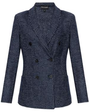 Emporio Armani Double Breasted Checked Jacket - Blue