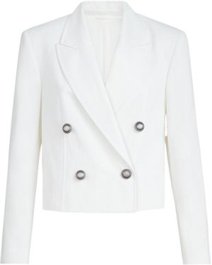 Brunello Cucinelli Cotton And Paper Yarn Diagonal Blazer With Monili - White