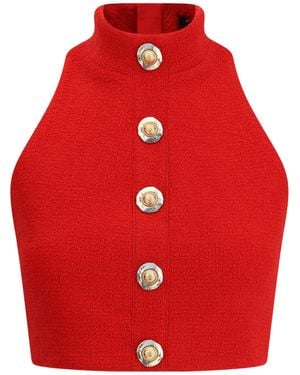 Balmain High Neck Crop Top - Red