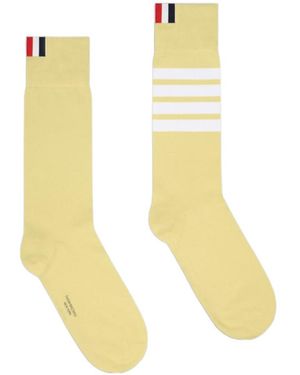 Thom Browne Four-Bar Striped Socks - White