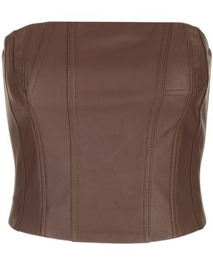 Amiri Strapless Leather Busiter Top - Brown