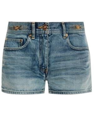 Versace Logo-Patch Denim Shorts - Blue