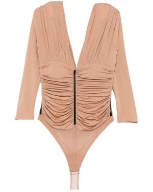 Elisabetta Franchi Ruched Long-Sleeve Blouse - Natural