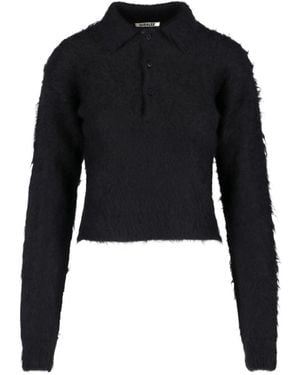 AURALEE Fuzzy Polo Knitted Jumper - Black