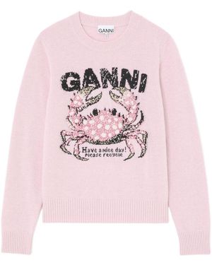 Ganni Crab Graphic Knitted Jumper - Pink