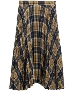 Barbour Plaid Pleated Midi Skirt - Gray
