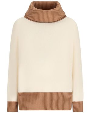 Herno Color-Block Turtleneck Knitted Jumper - Natural