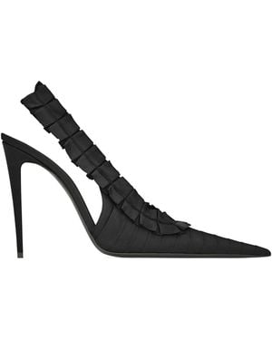 Saint Laurent Micher 110 Ruffled Heeled Court Shoes - Black