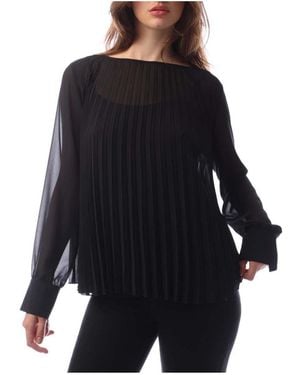 BOSS Boatneck Pleated Chiffon Blouse - Blue