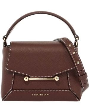 Strathberry Nano Mosaic Leather Bar-Detail Tote Bag - Brown