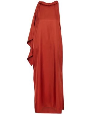 Loulou de Saison Susan Tie-Detailed Draped Silk-Twill Midi Dress - Red